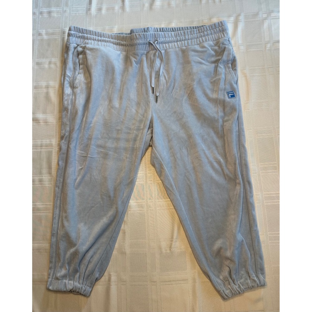 Fila Jogger Pants Mens XXL Blue Velour Sweatpants Cropped 22 Inseam Loungewear